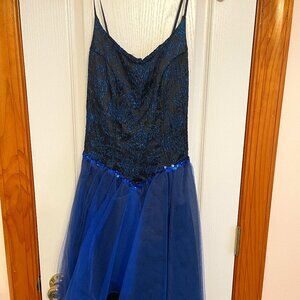 Glittery black blue evening dress or dance costume small with bodysuit